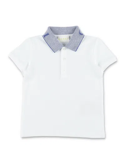 Gucci Mini Polished Cotton Polo Shirt In Optical White/blue
