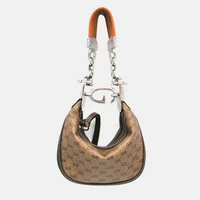 Pre-owned Gucci Mini Pouch Pvc Leather Handbag Shoulder Bag Beige In Sand
