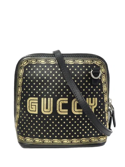 Pre-owned Gucci Mini Sega Star-print Calfskin Shoulder Bag In Black