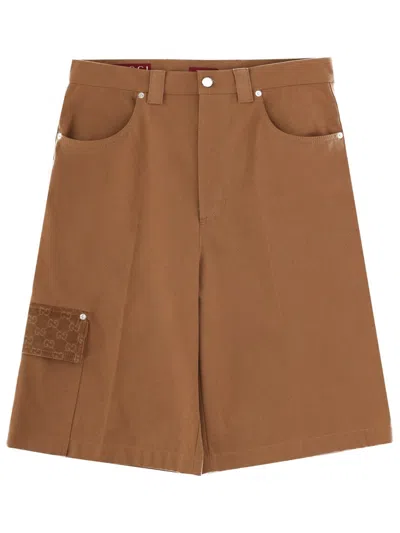 Gucci Mini Shorts With Gg Details In Brown