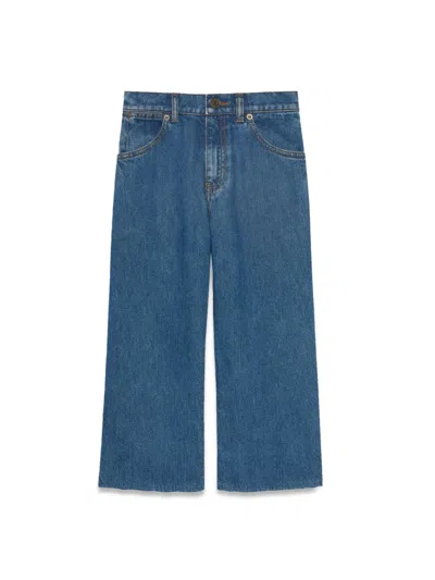 Gucci Mini Skate Pants In Organic Broken Denim In Blue