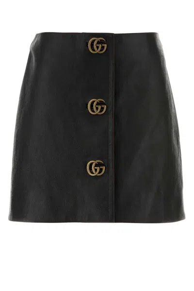 Gucci Black Leather Mini Skirt