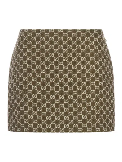 Gucci Mini Skirt In Gg Bouclé Cotton In Green