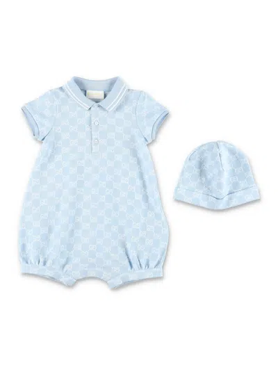 Gucci Mini Stylish Two-piece Set For Boys In Baby Blue/white