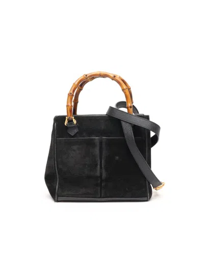 Gucci Mini Suede Bamboo Handbag In Black