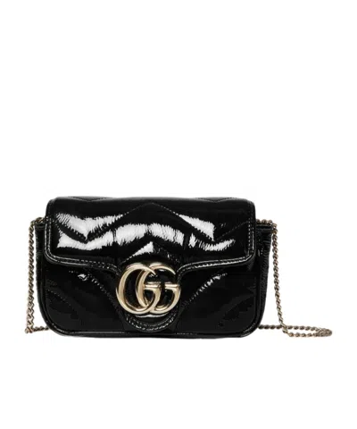 Gucci Gg Marmont Super Mini Patent Shoulder Bag In Black
