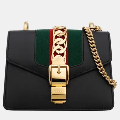 Pre-owned Gucci Mini Sylvie Chain Shoulder Bag In Black