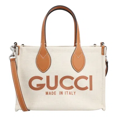 Gucci Mini Tote Bag With Print Beige Brown In Neutral