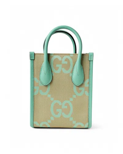 Gucci Mini Tote Canvas Gg Jumbo Green In Brown