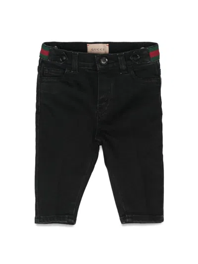 Gucci Mini Unisex Denim Trousers In Black