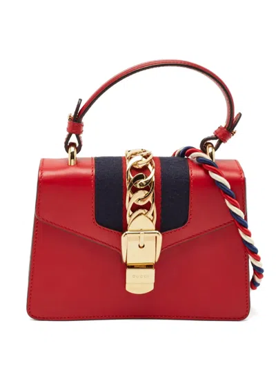 Pre-owned Gucci Mini Web Sylvie Tote Bag In Red