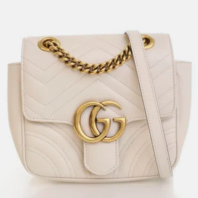 Pre-owned Gucci Mini White Calfskin Marmont Shoulder Bag