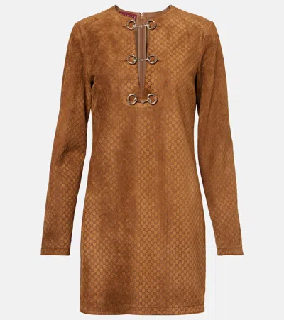 Gucci Minikleid Gg Horsebit Aus Veloursleder In Braun