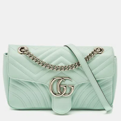 Pre-owned Gucci Mint Green Matelasse Leather Small Gg Marmont Shoulder Bag