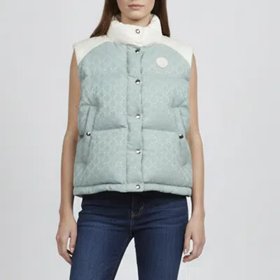 Pre-owned Gucci Mint Green/white Gg Canvas And Nylon Padded Down Vest S