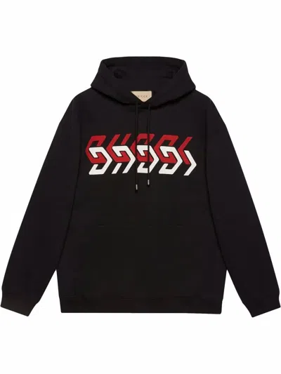 Gucci Mirror Print Cotton Hoodie In Black