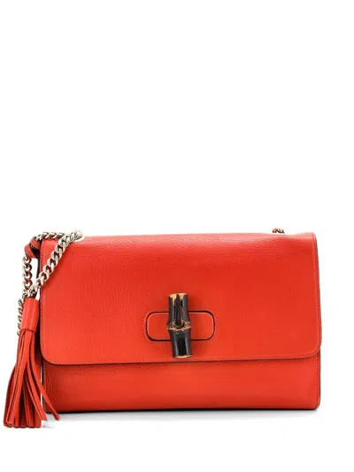Pre-owned Gucci Miss Bamboo Leather Medium Shoulder Bag In Orange