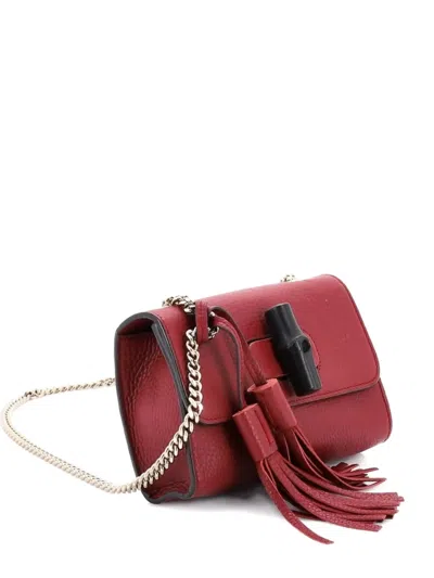 Pre-owned Gucci Miss Bamboo Leather Small Shoulder Bag In Red