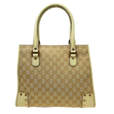 Pre-owned Gucci Miss Gg Tote Gg Canvas With Leather Beige Canvas Handbag () In Sand