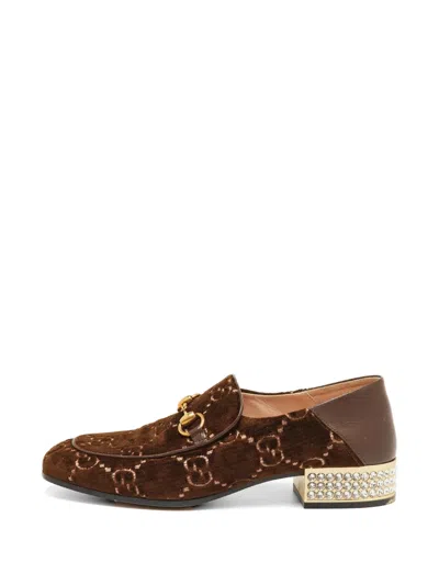 Pre-owned Gucci Mister Crystal Horsebit Loafers In Brown