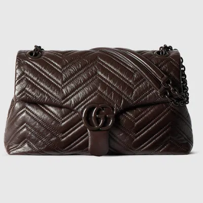 Gucci Mittelgrosse Gg Marmont Schultertasche In Brown