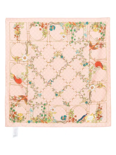 Gucci Mix-print Silk Scarf In Pink
