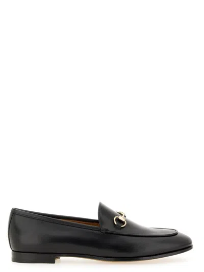 Gucci Women Black Calf Leather Moc Stitching Signature Horsebit Detail Almond Toe Slip-on Style Bran