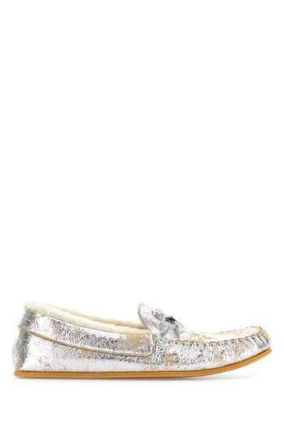 Gucci Silver Leather Loafers In Multi