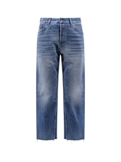 Gucci Modern Fashionista's Ultimate Pick: Ultra-modern Black Wash Cropped Jeans With Signature Logo Patche In Blue