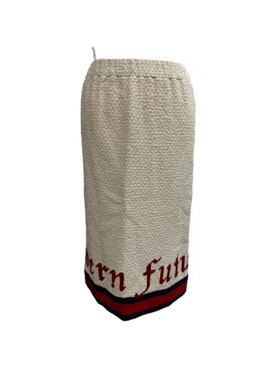 Pre-owned Gucci Modern Future Embroidered Pencil Skirt In Neutral