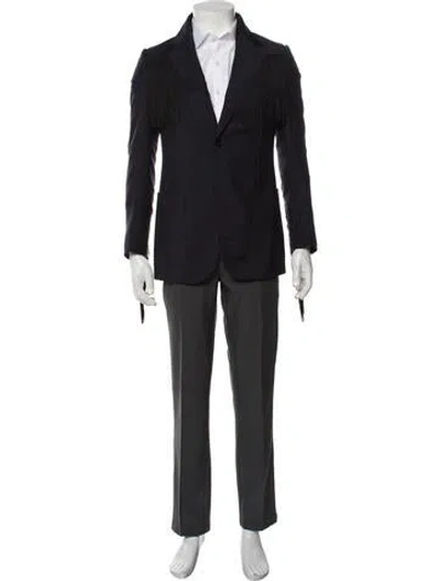 Pre-owned Gucci Mohair Fringe Trim Accent Blazer In Blue