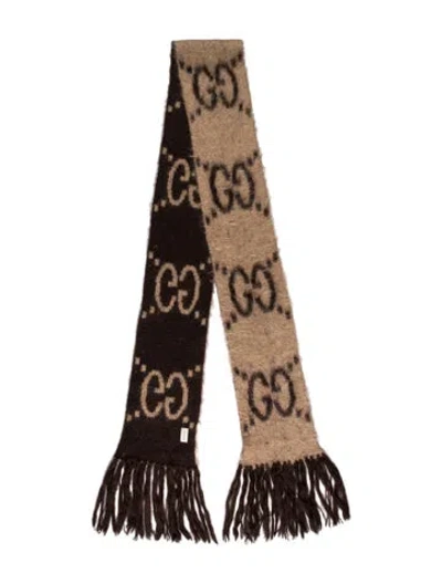 Pre-owned Gucci Mohair Gg Logo Scarf In Brown