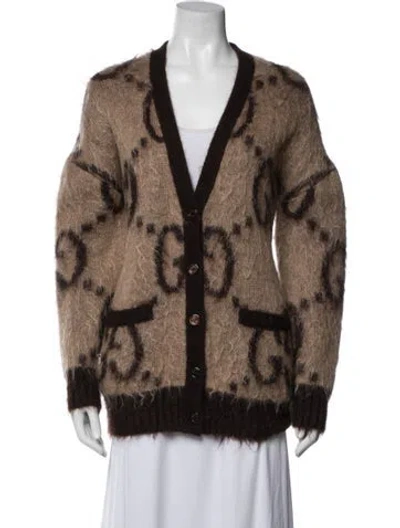 Pre-owned Gucci Mohair Graphic Print Sweater In Brown