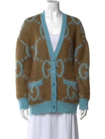 Pre-owned Gucci Mohair Graphic Print Sweater In Brown