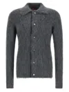 Gucci Men Grey Cardigan With Classic Collar And Brushed Effect In Mohair Blend Woman In Blue