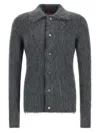 Gucci Men Grey Cardigan With Classic Collar And Brushed Effect In Mohair Blend Woman In Gray