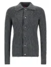 Gucci Men Grey Cardigan With Classic Collar And Brushed Effect In Mohair Blend Woman In Gray