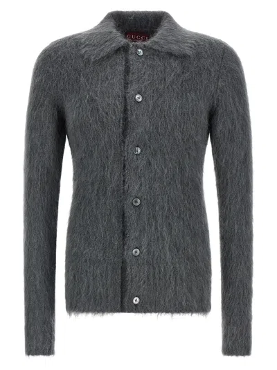GUCCI MOHAIR WOOL CARDIGAN SWEATERS AND CARDIGANS GRAY