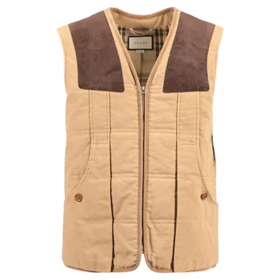 Pre-owned Gucci Moleskin Vest With Suede Details In Beige