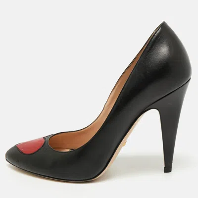 Pre-owned Gucci Molina Size 38 Black/red Leather Heart Pointed Toe Pumps