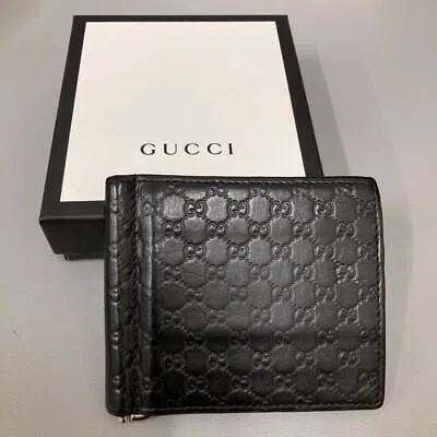 Pre-owned Gucci Money Clip Bifold Wallet Unused Black Italy Gg Striped With Box Bag