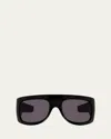 Gucci Logo-plaque Rectangle-frame Sunglasses In Shiny Black Mazzucchelli