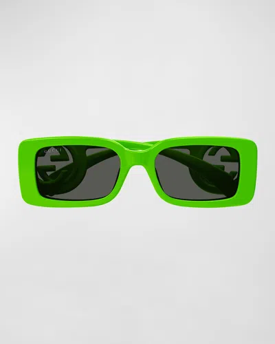 Gucci Monochrome Gg Rectangle Acetate Sunglasses In Green
