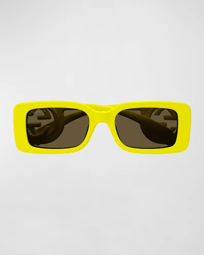 Gucci Monochrome Gg Rectangle Acetate Sunglasses In Yellow Dark Grey