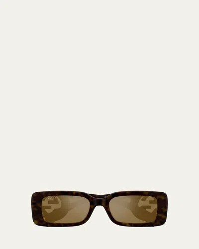Gucci Monochrome Gg Rectangle Acetate Sunglasses In Shiny Dark Havana