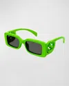 Gucci Monochrome Gg Rectangle Acetate Sunglasses In Shiny Solid Acid Green