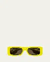 Gucci Monochrome Gg Rectangle Acetate Sunglasses In Shiny Solid Acid Yellow