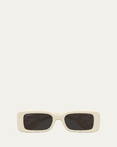 Gucci Monochrome Gg Rectangle Acetate Sunglasses In Ivory