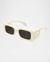 Gucci Monochrome Gg Rectangle Acetate Sunglasses In Shiny Solid Ivory