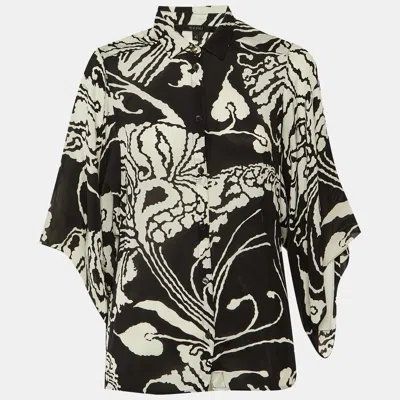 Pre-owned Gucci Monochrome Printed Silk Shirt M In Black